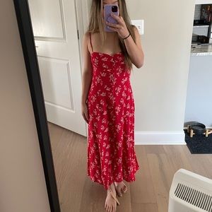 Reformation red floral cybill midi dress 0